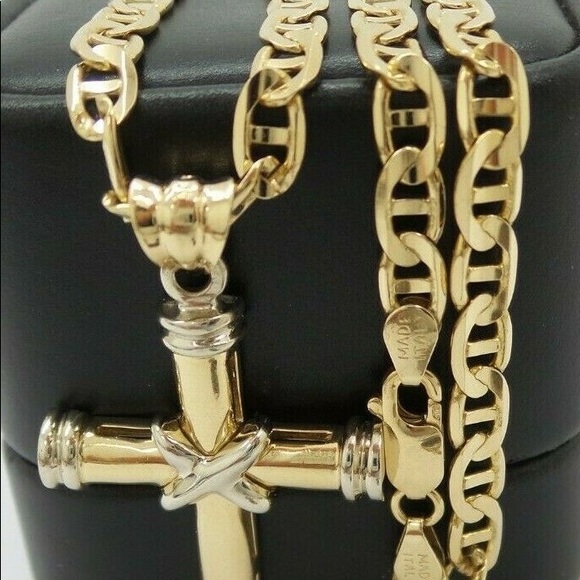 BEAUTIFUL 14K GOLD GUCCI LINK CHAIN CROSS PENDANT - Picture 8 of 9